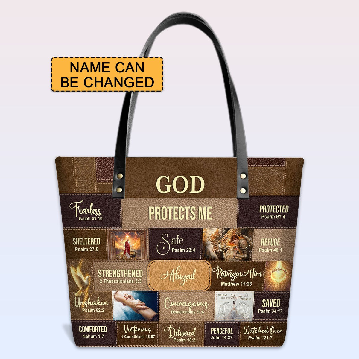 Personalized Christian Leather TOTE Bag Luxury – GOD PROTECTS ME | CHRISTIANARTBAG Leather TOTE Bag