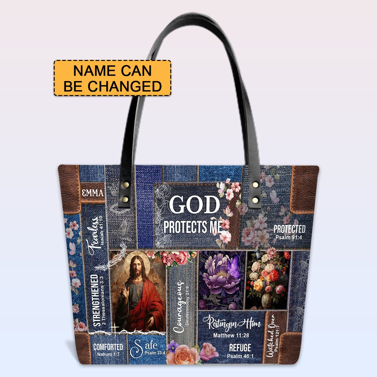 Personalized Christian Leather TOTE Bag Luxury – GOD PROTECTS ME | CHRISTIANARTBAG Leather TOTE Bag