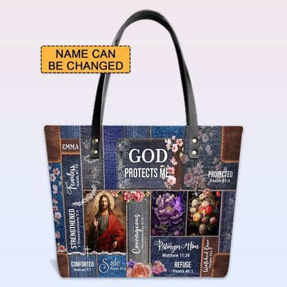 Personalized Christian Leather TOTE Bag Luxury – GOD PROTECTS ME | CHRISTIANARTBAG Leather TOTE Bag