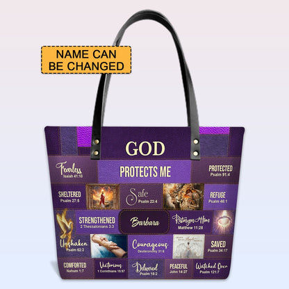 Personalized Christian Leather TOTE Bag Luxury – GOD PROTECTS ME | CHRISTIANARTBAG Leather TOTE Bag