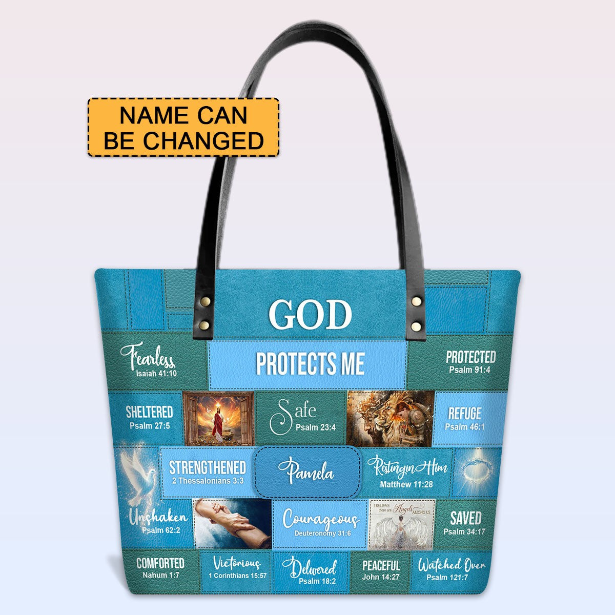 Personalized Christian Leather TOTE Bag Luxury – GOD PROTECTS ME | CHRISTIANARTBAG Leather TOTE Bag