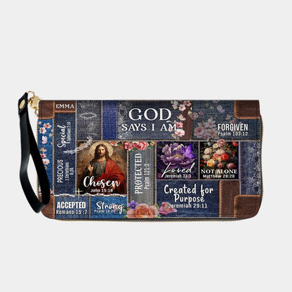 Personalized Christian Handbag | Leather Denim Floral Purse | GOD Says I Am | Custom Bible Bag by CHRISTIANARTBAG