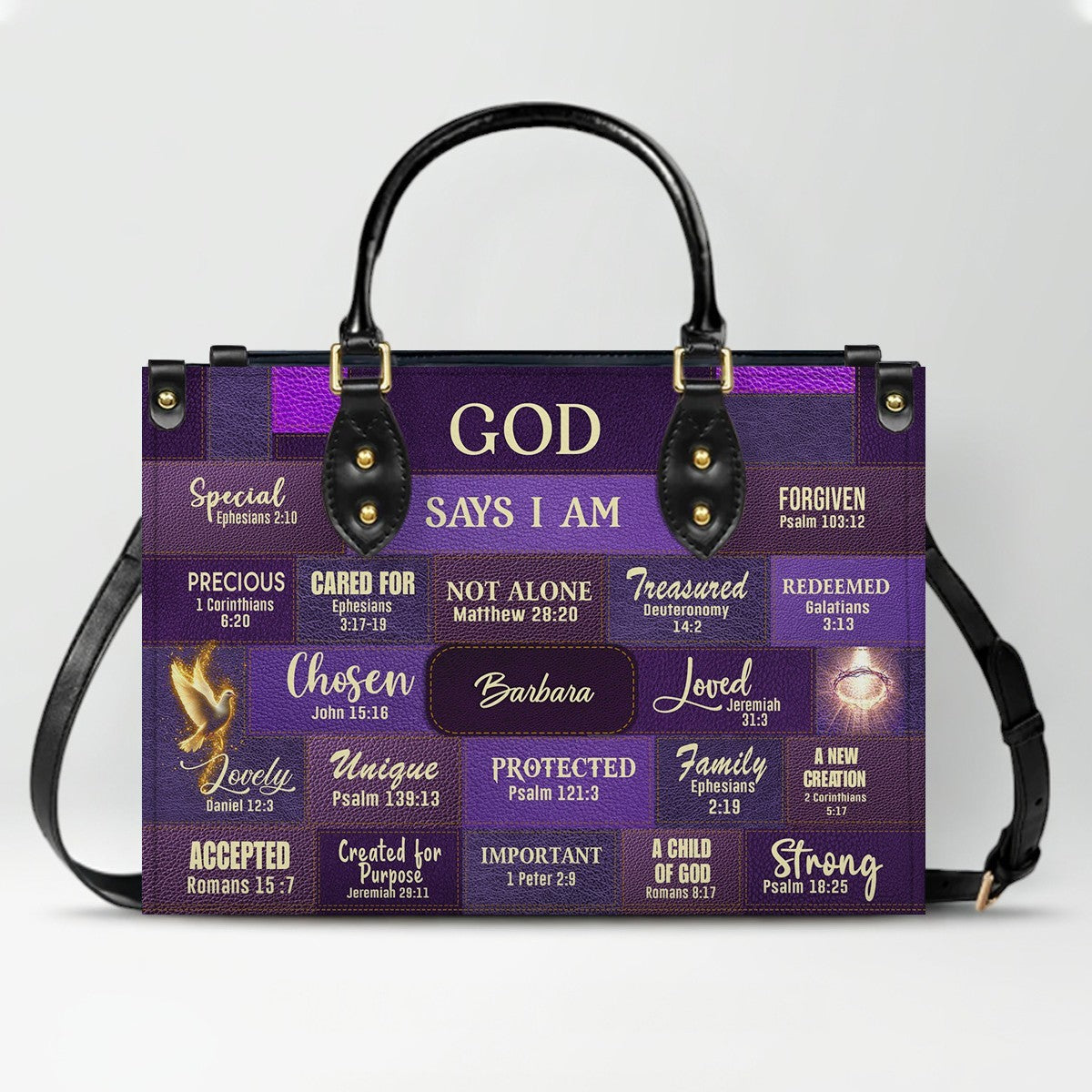 Personalized Leather Handbag & Long Wallet Set – GOD Says I Am Christian Gift for Women