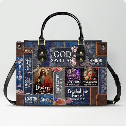 Personalized Leather Handbag & Long Wallet Set – GOD Says I Am Christian Gift for Women