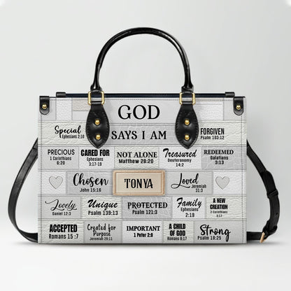 Personalized Leather Handbag & Long Wallet Set – GOD Says I Am Christian Gift for Women