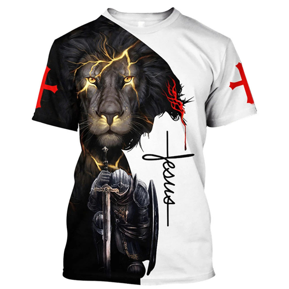 Christianartbag 3D T-Shirt, Christ Lion Warrior, Christian T-Shirt, Christian 3D T-Shirt, Unisex T-Shirt. - Christian Art Bag