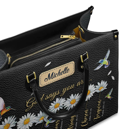 Christianart Designer Handbags, God Says You Are Daisy Hummingbird, Personalized Gifts, Gifts for Women. - Christian Art Bag