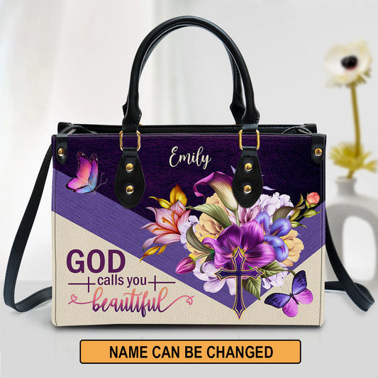 Christianartbag Handbags, God Calls You Beautiful Flower And Cross Gorgeous Leather Bags, Personalized Bags, Gifts for Women, Christmas Gift, CABLTB01300723. - Christian Art Bag