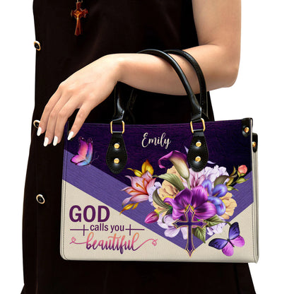 Christianartbag Handbags, God Calls You Beautiful Flower And Cross Gorgeous Leather Bags, Personalized Bags, Gifts for Women, Christmas Gift, CABLTB01300723. - Christian Art Bag