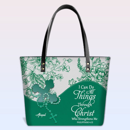 Personalized Christian Leather Tote Bag – Custom Name, Color & Bible Verse | CHRISTIANARTBAG