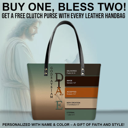 Uncover the sacred meaning of your name - Personalized Leather TOTE Bag Luxury – Free Clutch Purse Gift | CHRISTIANARTBAG CAB01052626