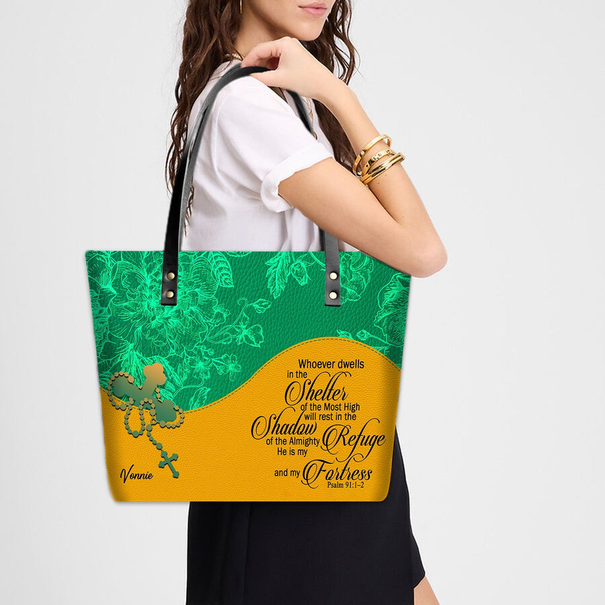 Personalized Christian Red Leather Tote Bag Luxury with Bible Verses – Custom Name & Color Handbag by CHRISTIANARTBAG