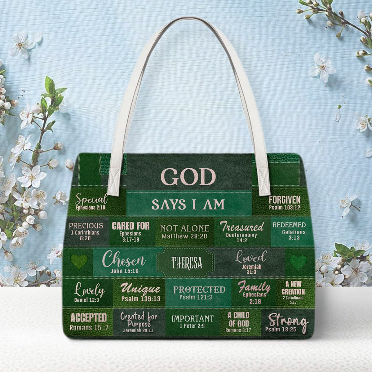 Personalized Christian Handbag – God Says I Am Leather Tote with Custom Name & Color | CHRISTIANARTBAG