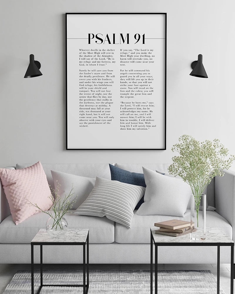 Christianartbag Home Decor, Psalm 91 Scripture Wall Art He Who Dwells In The Shelter Bible Verse Canvas Painting Poster Print For Your Christian Home Decor - Christian Art Bag