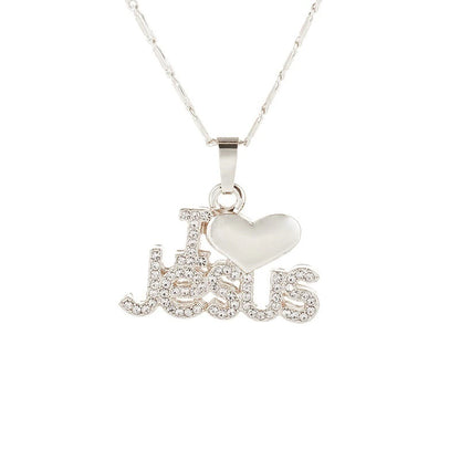 Christianartbag Jewelry, Trendy Letter I LOVE JESUS Shape Pendant Necklace Women's Necklace Bohemian Crystal Inlaid Pendant Religious Accessories Jewelry,CABJWL04270723 - Christian Art Bag