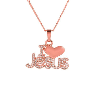 Christianartbag Jewelry, Trendy Letter I LOVE JESUS Shape Pendant Necklace Women's Necklace Bohemian Crystal Inlaid Pendant Religious Accessories Jewelry,CABJWL04270723 - Christian Art Bag