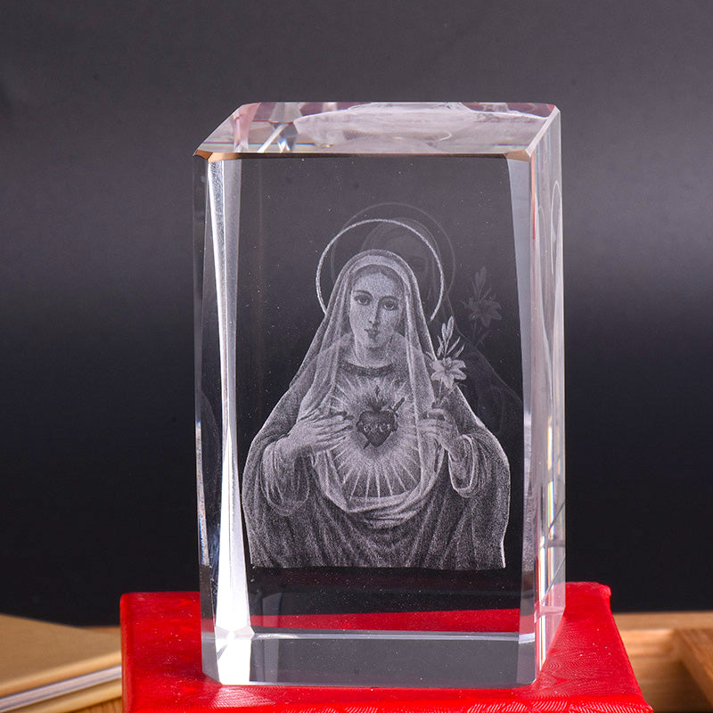 Christianartbag Home Decor, Christian Catholic Jesus Portrait Crystal Ornaments Creative 3D Laser Engraver Cube Home Decoration Accessories Modern - Christian Art Bag