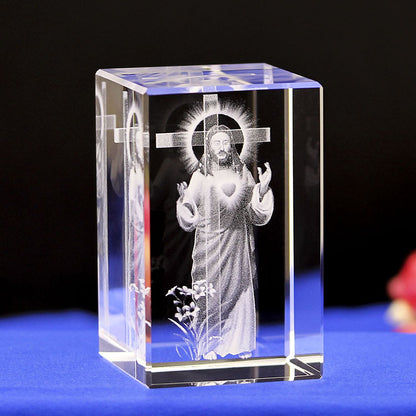 Christianartbag Home Decor, Christian Catholic Jesus Portrait Crystal Ornaments Creative 3D Laser Engraver Cube Home Decoration Accessories Modern - Christian Art Bag