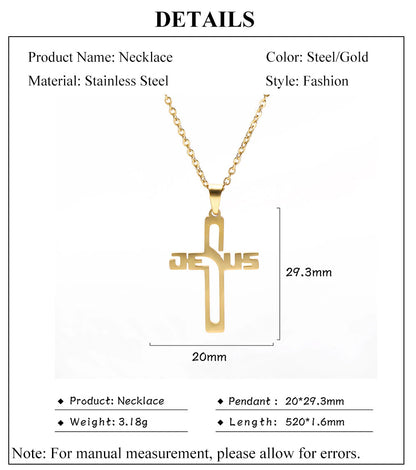 Christianartbag Jewelry, Jesus Cross Hollow Pendant Necklaces for Women Men Christian Chocker Wholesale Stainless Steel Jewelry,CABJWL03270723 - Christian Art Bag