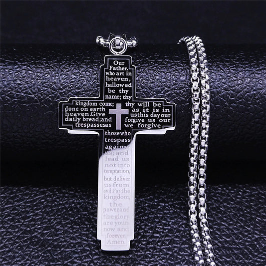 Christianartbag Jewelry, Christian Bible Cross Chain Necklace Stainless Steel Pendant Necklace for Men Religious Prayer Jesus Jewelry,CABJWL01270723 - Christian Art Bag