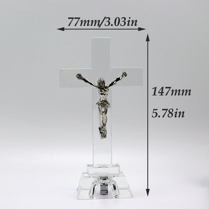 Christianartbag Home Decor, Christian Gifts Nightlight Crystal Jesus Cross Statue Religious Style Crystal Cross Church Decoration Home Decor Craft Ornament - Christian Art Bag