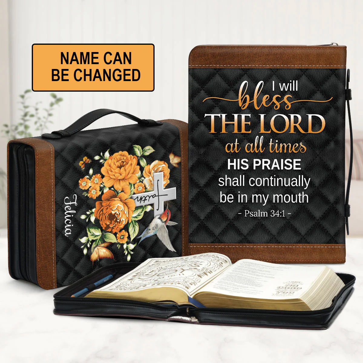 Christianart Bible Cover, I Will Bless The Lord At All Times, Personalized Gifts, Gifts For Women, Gifts For Men. - Christian Art Bag