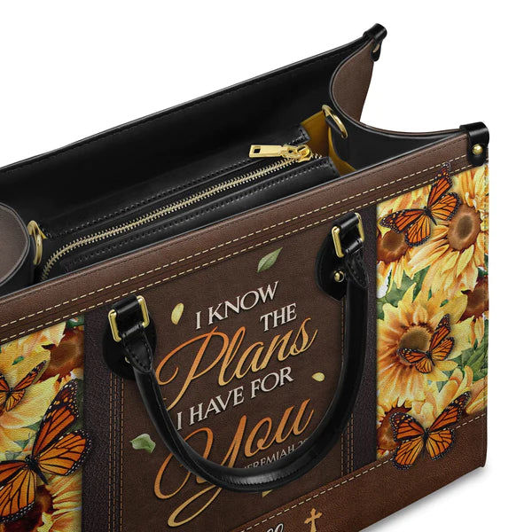 Christianart Designer Handbags, I Know The Plans I Have For You Jeremiah 29 11 Sunflower Butterfly, Personalized Gifts, Gifts for Women. - Christian Art Bag