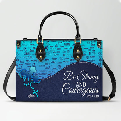 Sapphire Blue Personalized Leather Handbag – Christian Handbag with Bible Verses | Elegant Faith-Inspired Handbag