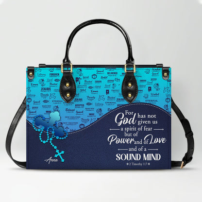 Sapphire Blue Personalized Leather Handbag – Christian Handbag with Bible Verses | Elegant Faith-Inspired Handbag