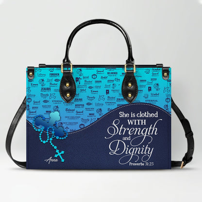 Sapphire Blue Personalized Leather Handbag – Christian Handbag with Bible Verses | Elegant Faith-Inspired Handbag