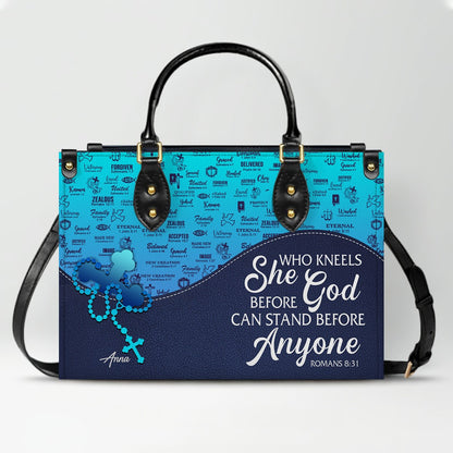 Sapphire Blue Personalized Leather Handbag – Christian Handbag with Bible Verses | Elegant Faith-Inspired Handbag