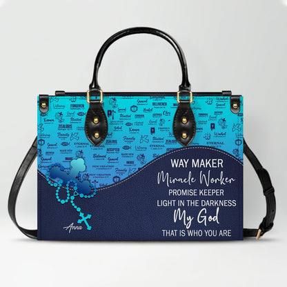 Sapphire Blue Personalized Leather Handbag – Christian Handbag with Bible Verses | Elegant Faith-Inspired Handbag