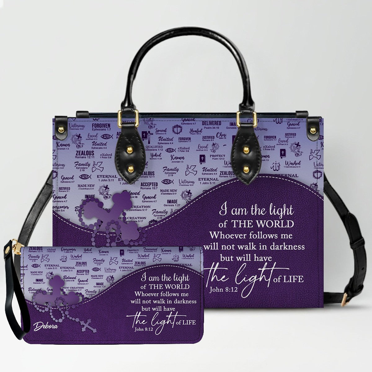Personalized Christian Leather Handbag and Long Wallet Set – Custom Name, Faith-Inspired Gift for Women