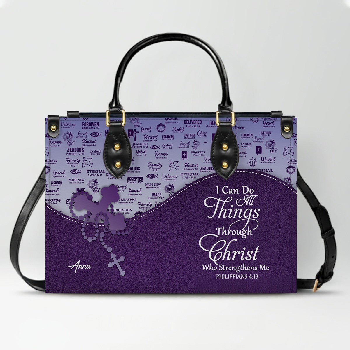 Personalized Christian Leather Handbag and Long Wallet Set – Custom Name, Faith-Inspired Gift for Women