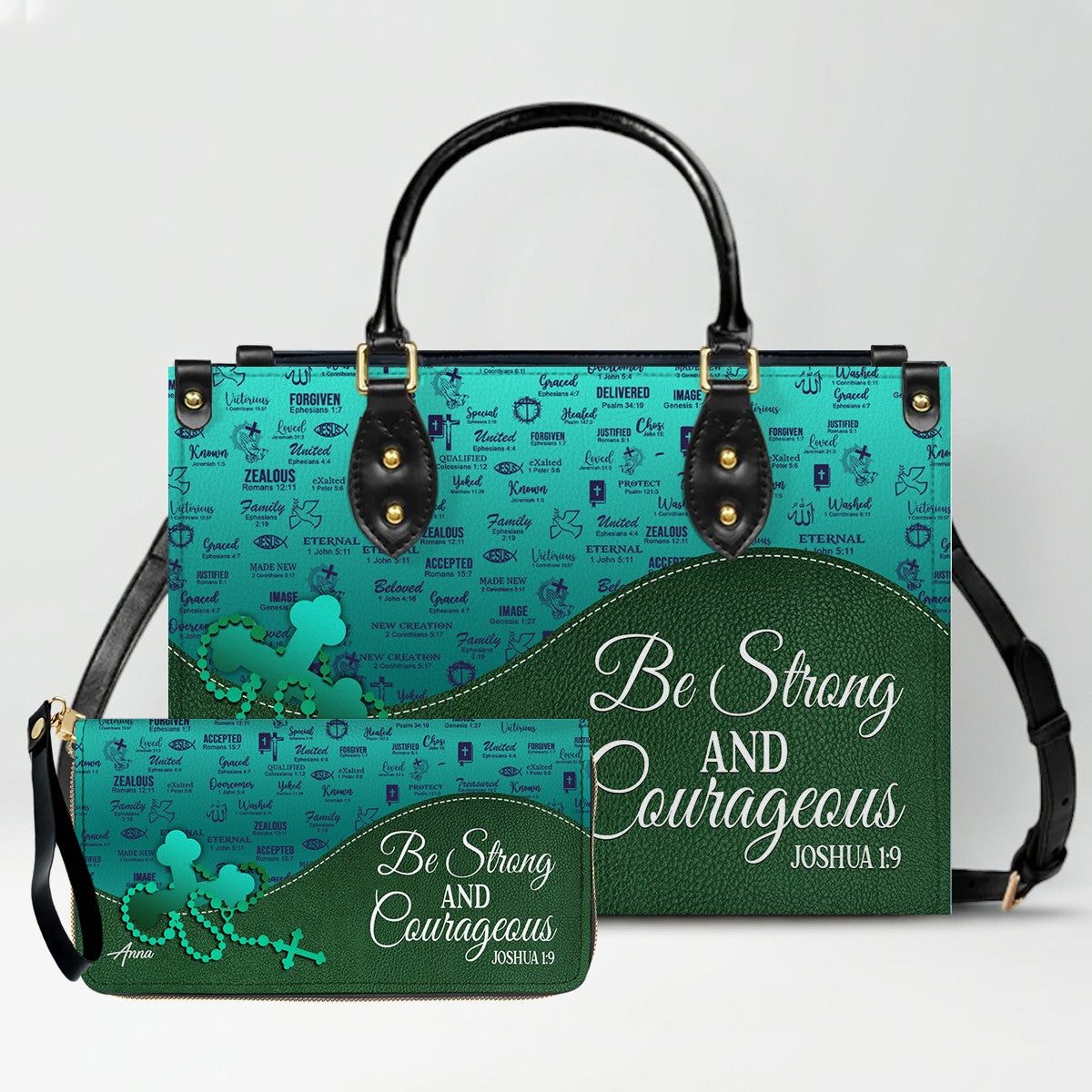 Personalized Leather Handbag Set – Custom Name Christian Purse with Bible Verse | CHRISTIANARTBAG Faith Gift for Women