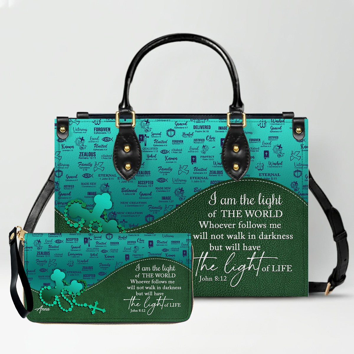 Personalized Leather Handbag Set – Custom Name Christian Purse with Bible Verse | CHRISTIANARTBAG Faith Gift for Women