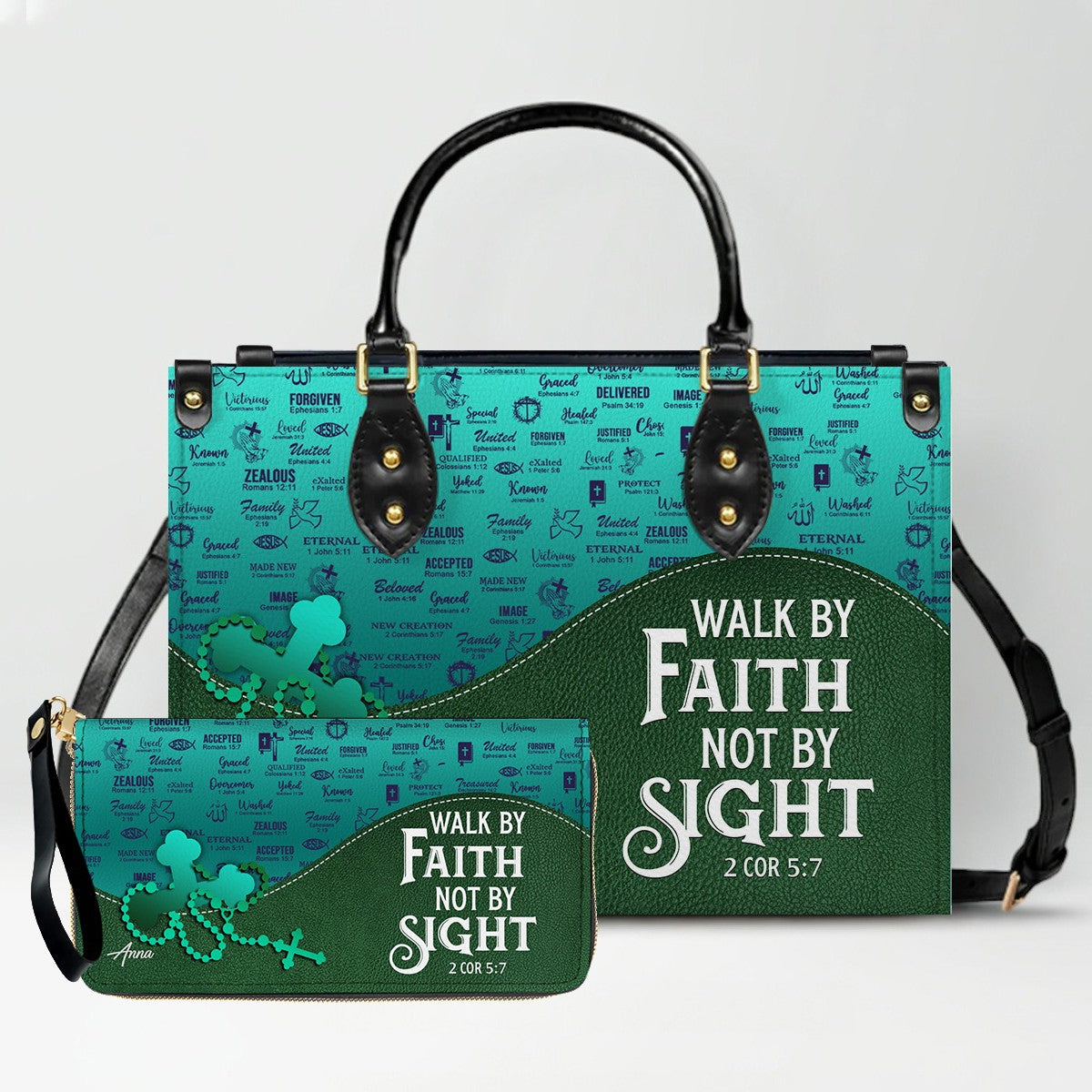 Personalized Leather Handbag Set – Custom Name Christian Purse with Bible Verse | CHRISTIANARTBAG Faith Gift for Women