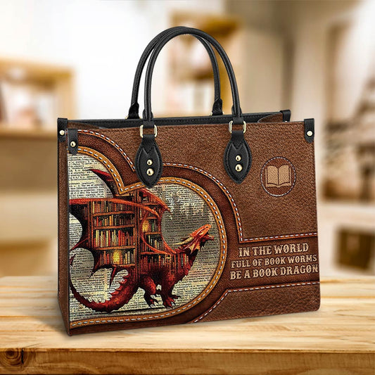 Christianartbag Handbags, In The World Full Of Book Worms Be A Book Dragon, Handbag Design, Monogram Leather Handbag, Gifts for Women, CABLTB01271223. - Christian Art Bag
