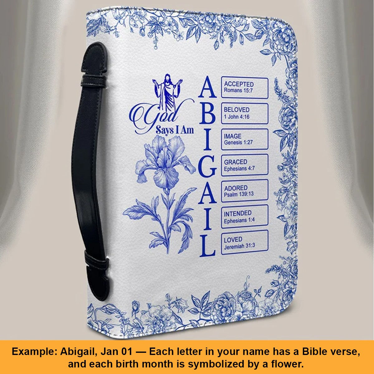 Personalized Bible Cover with Name Letters, Bible Verses & Birth Month Flowers – CHRISTIANARTBAG