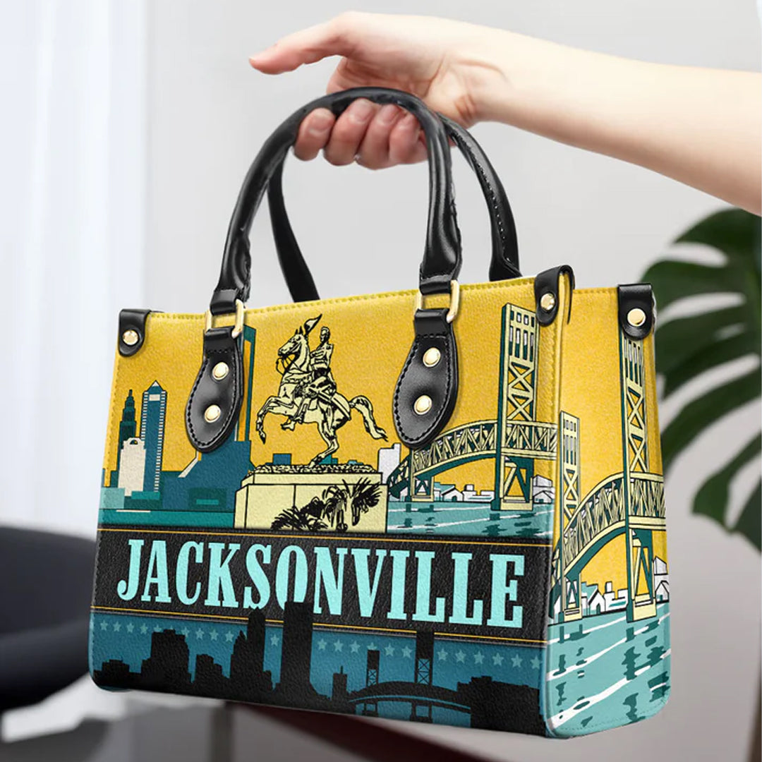 Jacksonville Skyline Custom Leather Tote - CHRISTIANARTBAG's City Pride Collection - CABLTHB16310324.