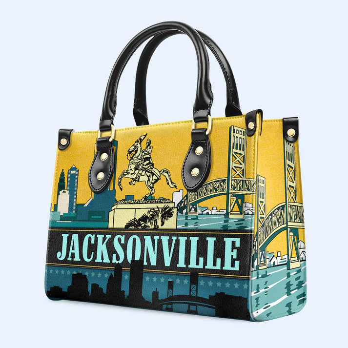 Jacksonville Skyline Custom Leather Tote - CHRISTIANARTBAG's City Pride Collection - CABLTHB16310324.