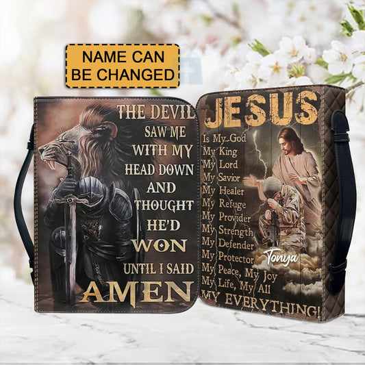 Christianartbag Bible Cover, Jesus Is My GOD Bible Cover, Personalized Bible Cover, Christ Cross Lion Bible Cover, Christian Gifts, CAB12081123. - Christian Art Bag