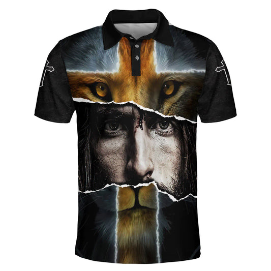 Christianartbag Polo Shirt, Jesus Picture And Lion Polo Shirt, Christian Shirts & Shorts, CABPLS02270723 - Christian Art Bag