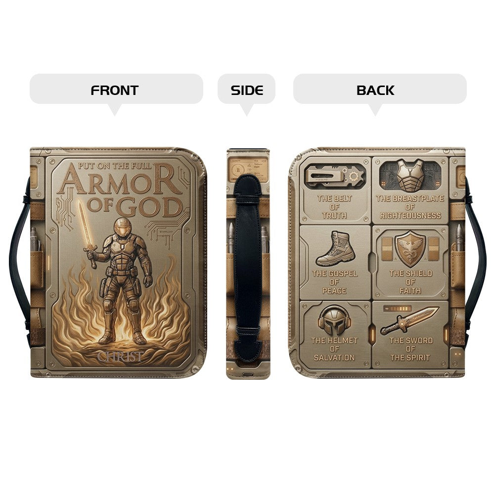Personalized Bible Cover Armor of God | Custom Name Leather Bible Case with Handle | Christian Gift for Men Women | CHRISTIANARTBAG CAB01060926