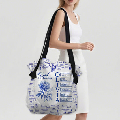Personalized Christian Tote Bag – Large Oxford Fabric Shoulder Bag with Custom Name, Bible Verses & Birth Flower – CHRISTIANARTBAG