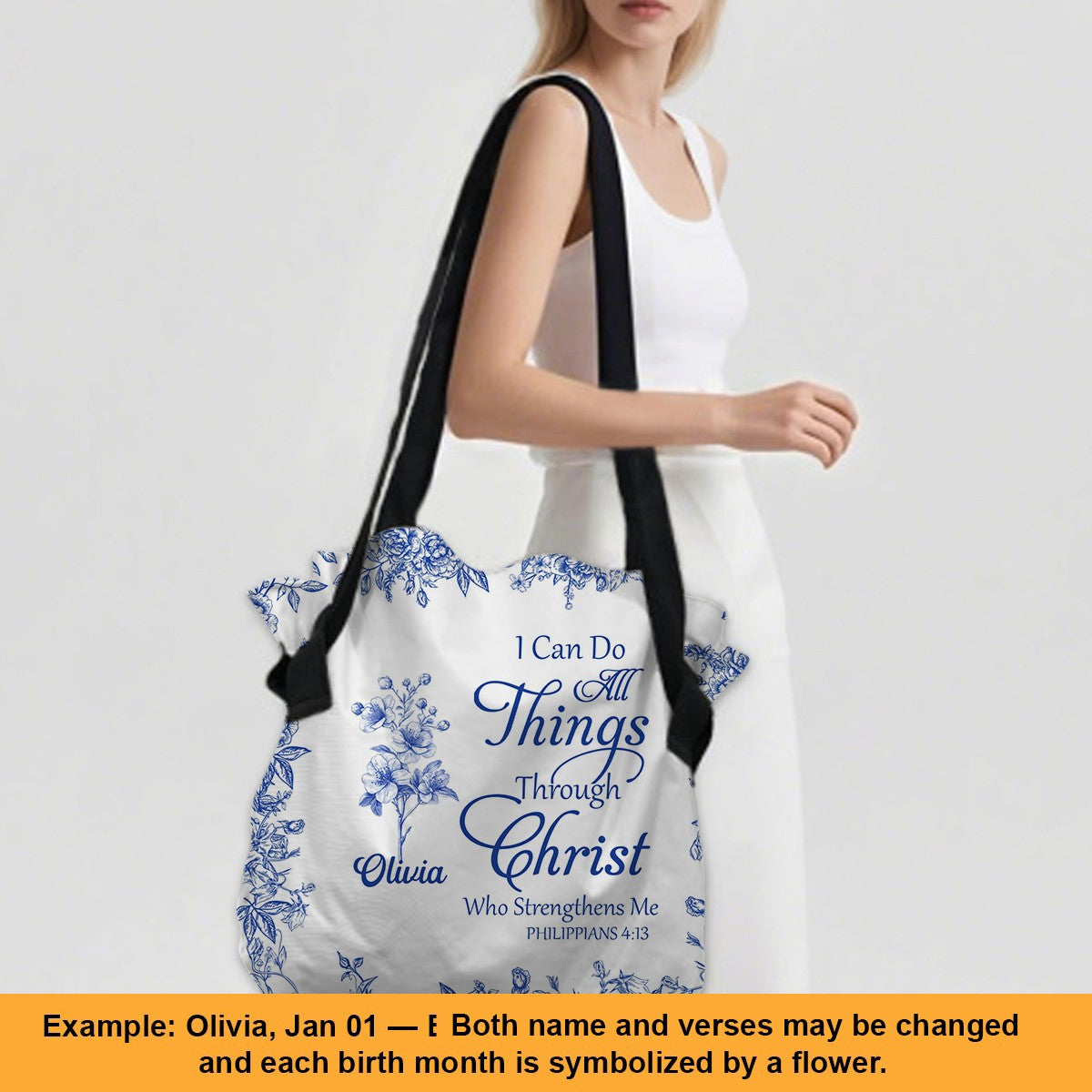 Personalized Large Oxford Fabric Tote Bag – Christian Bible Verse Shoulder Bag with Custom Name & Scripture – CHRISTIANARTBAG