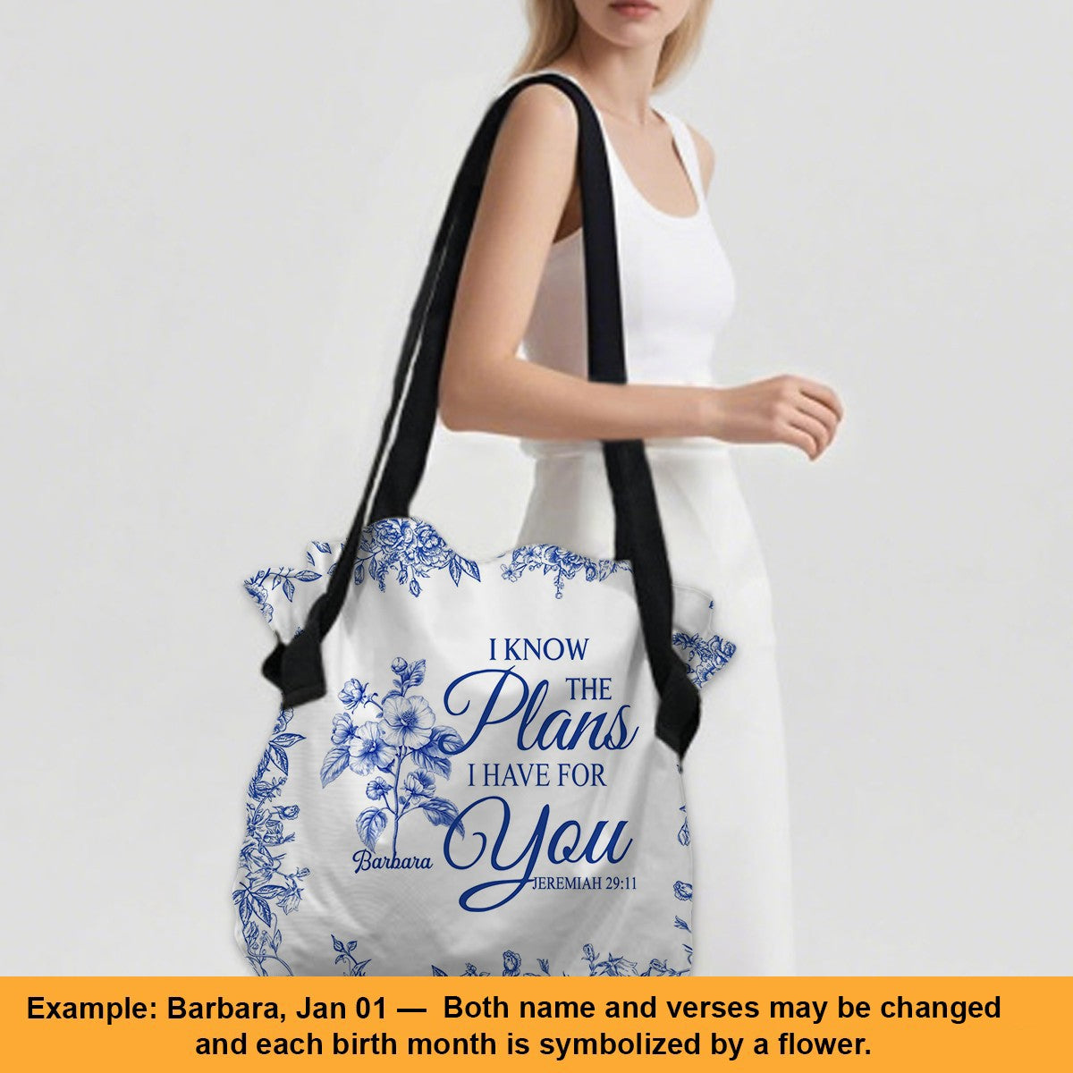 Personalized Large Oxford Fabric Tote Bag – Christian Bible Verse Shoulder Bag with Custom Name & Scripture – CHRISTIANARTBAG