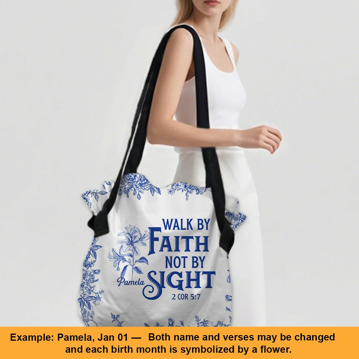 Personalized Large Oxford Fabric Tote Bag – Christian Bible Verse Shoulder Bag with Custom Name & Scripture – CHRISTIANARTBAG