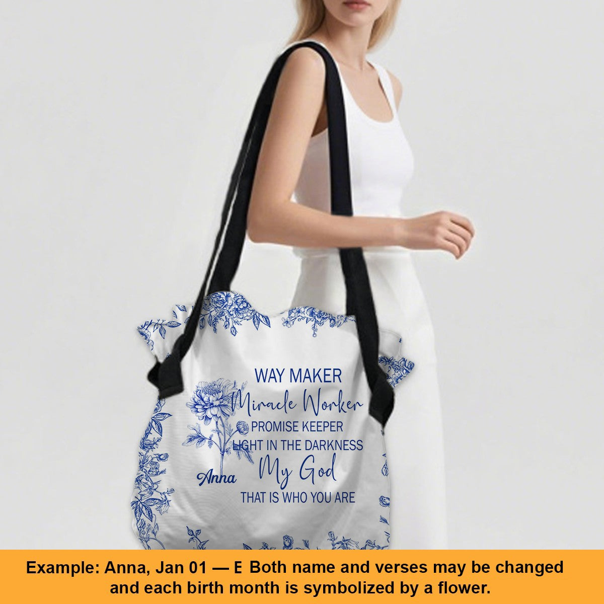 Personalized Large Oxford Fabric Tote Bag – Christian Bible Verse Shoulder Bag with Custom Name & Scripture – CHRISTIANARTBAG