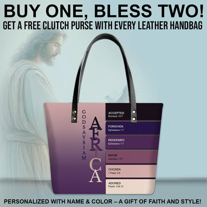 Uncover the sacred meaning of your name - Personalized Leather TOTE Bag Luxury – Free Clutch Purse Gift | CHRISTIANARTBAG CAB01052626